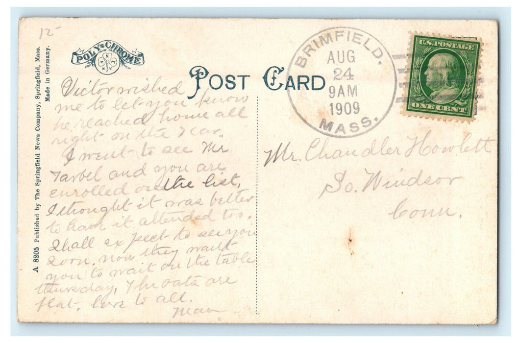 1909 Hitchcock Free Academy Brimfield Massachusetts MA Antique Postcard