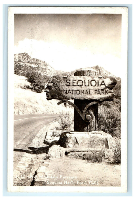 1940 Sequoia National Park Sign Entrance Califonia CA RPPC Photo Postcard