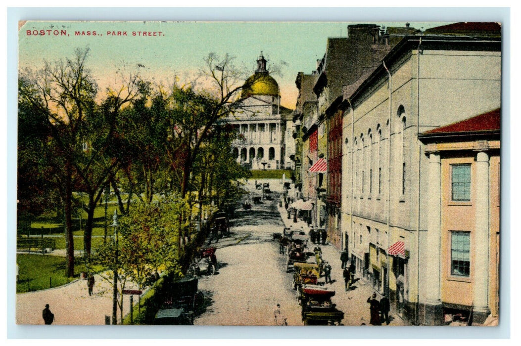 1911 Boston Massachusetts Park Street Carriage Vintage Cars MA Antique Postcard