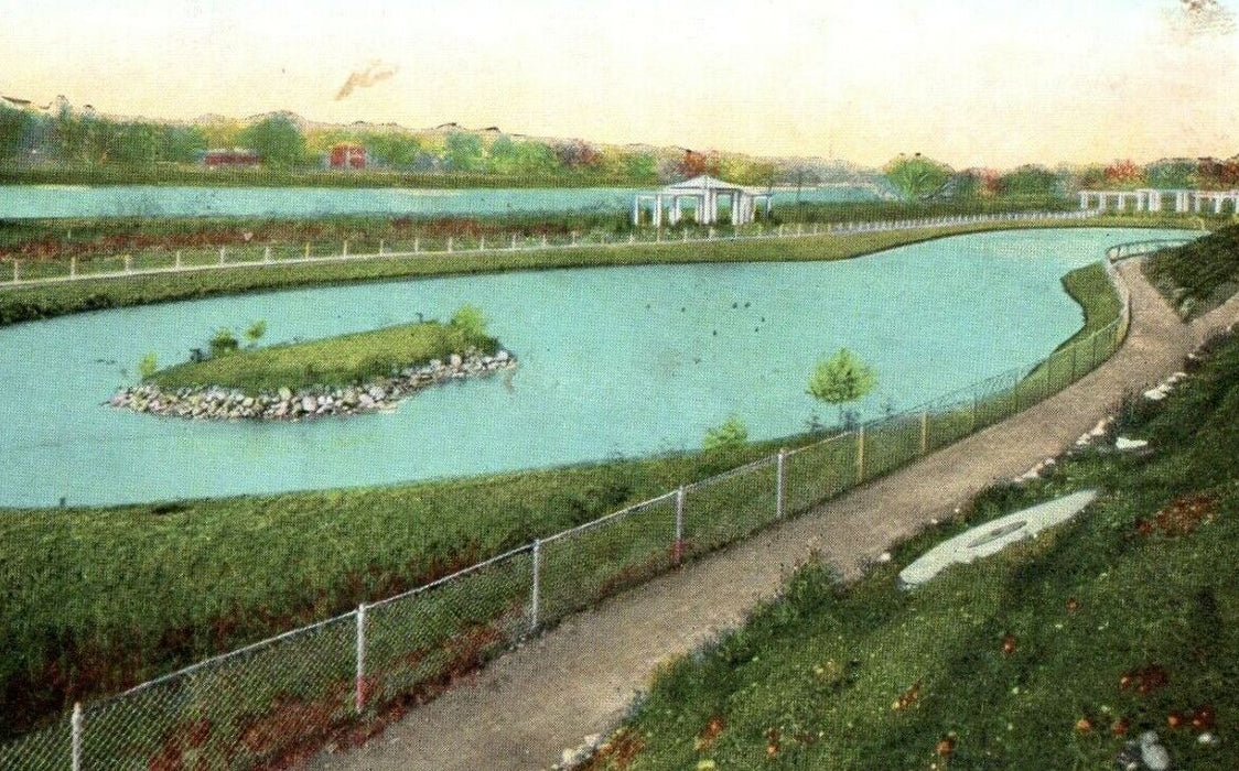 c1910 Duck Pond Sunken Gardens Sinnissippi Park Rockford Illinois IL Postcard