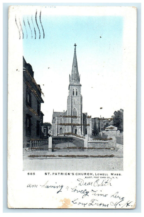 1906 St. Patrick's Church Lowell Massachusetts MA Antique Glitter Postcard