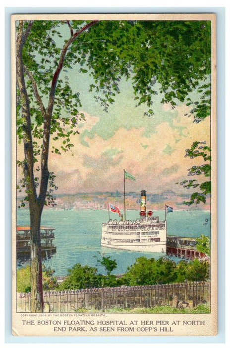 Boston Floating Hospital North End Park Seen Copp's Hill Massachusetts Postcard