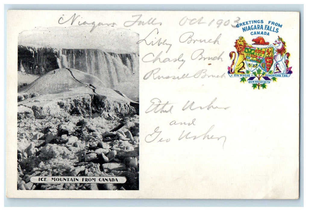 1903 Ice Mountain Greetings from Niagara Falls Canada CA SMC Posted Postcard