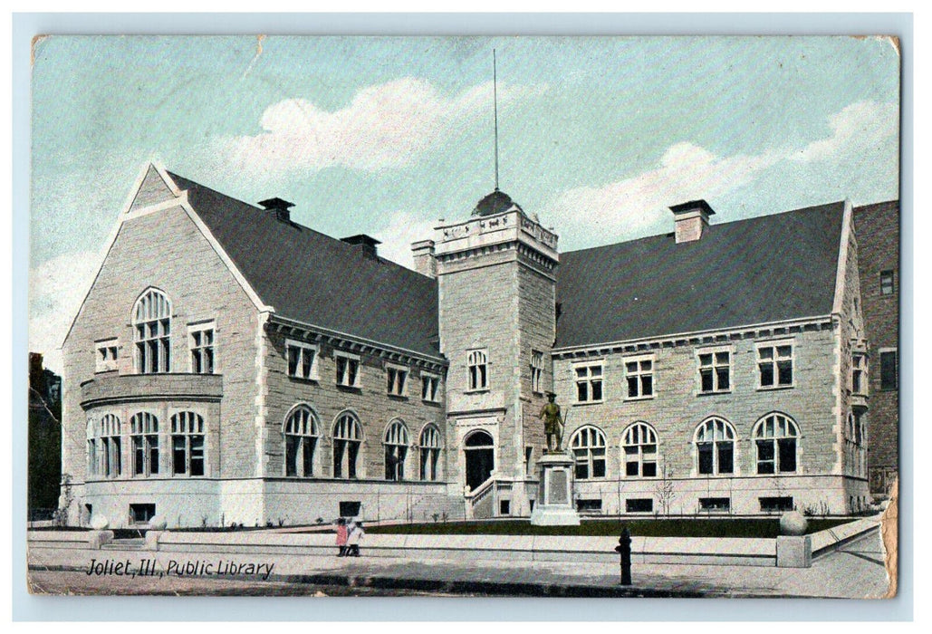 c1910 Public Library Joliet IL Hugh C Leighton Co. Galena IL Minooka IL Postcard