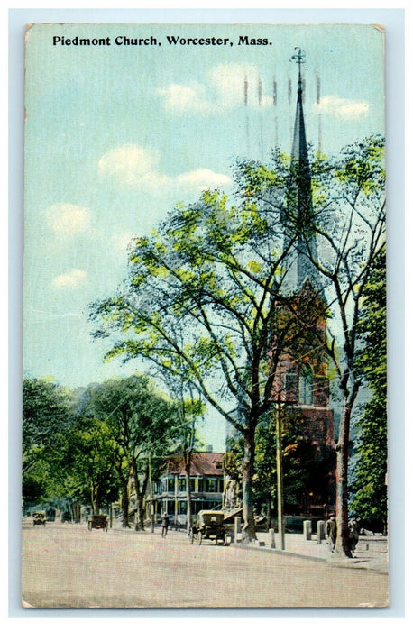1919 Piedmont Church Street View Worcester Massachusetts MA Antique Postcard