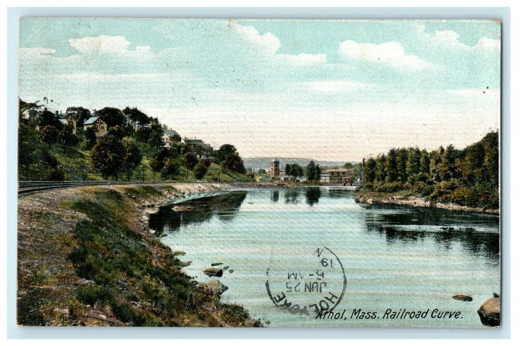 1907 Railroad Curve Scene River  Athol Massachusetts MA Posted Antique Postcard