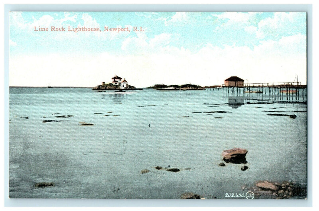 1920 Lime Rock Lighthouse, Newport, Rhode Island RI Postcard