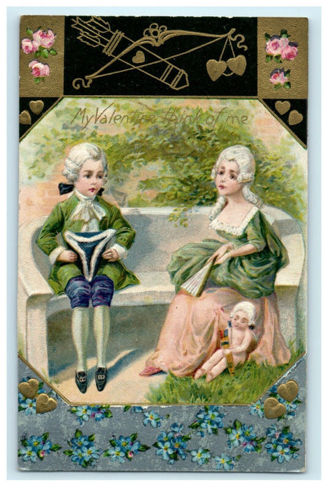 1909 Valentine Victorian Family Winsch Back Embossed Colonial Glen Rock Postcard