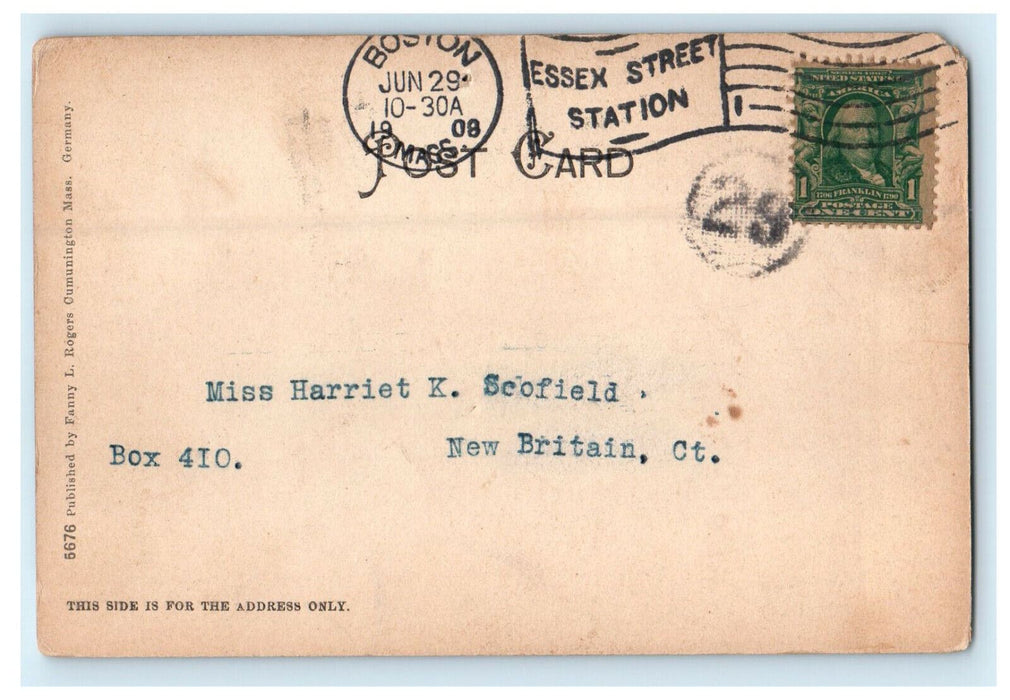 1908 Home of William Cullen Bryant, Cummington Massachusetts MA Cancel Postcard