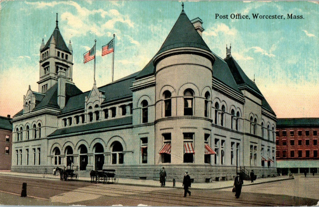 c1910s Post Office, Worcester, Massachusetts MA Posted Antique Postcard