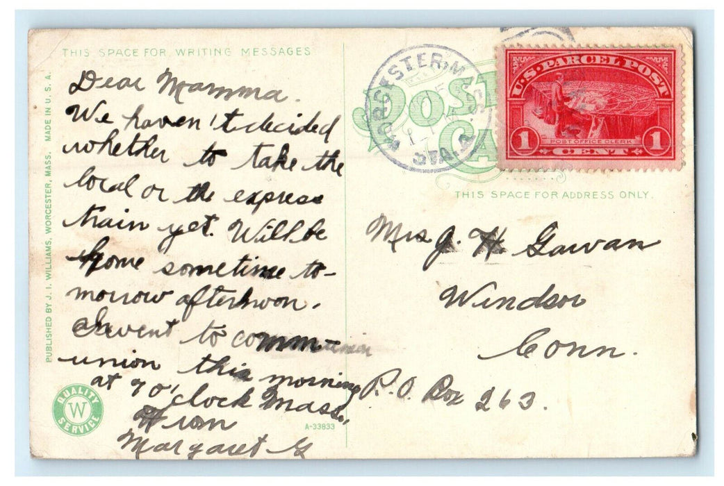 c1910s Post Office, Worcester, Massachusetts MA Posted Antique Postcard