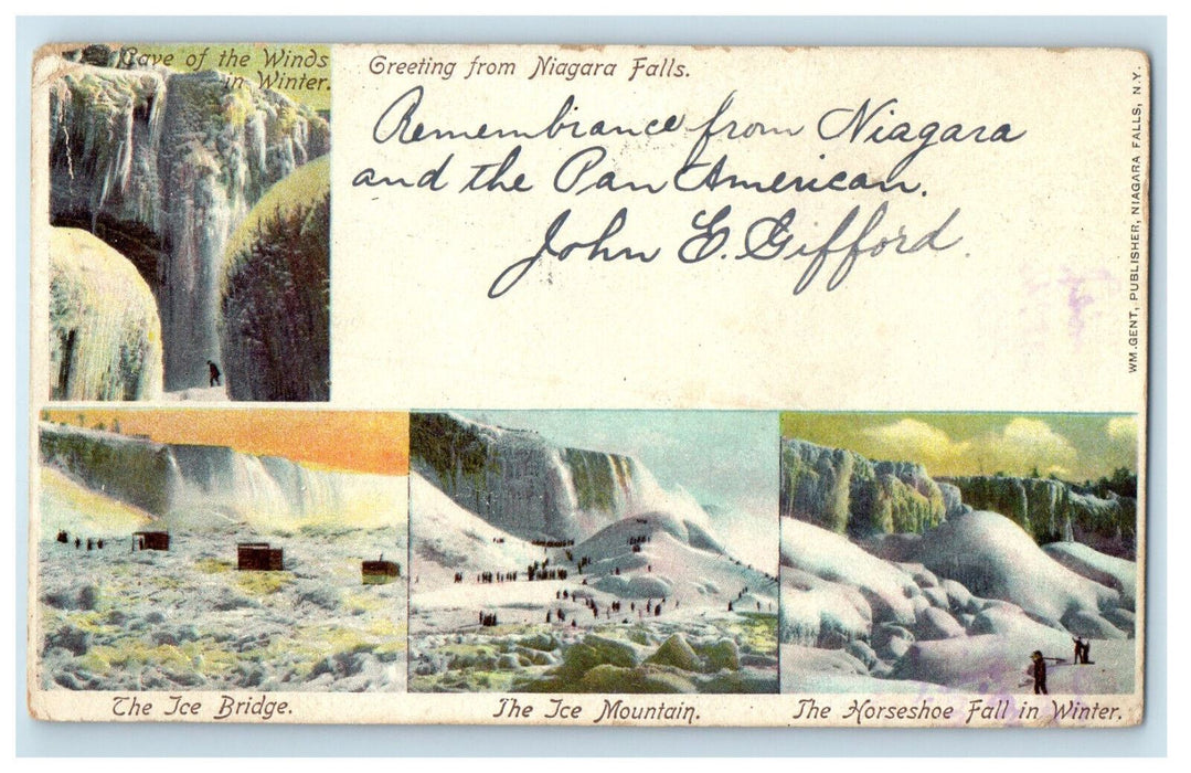 1901 Ice Bridge, Mountain & Horseshoe Fall Greetings from Niagara Falls Postcard