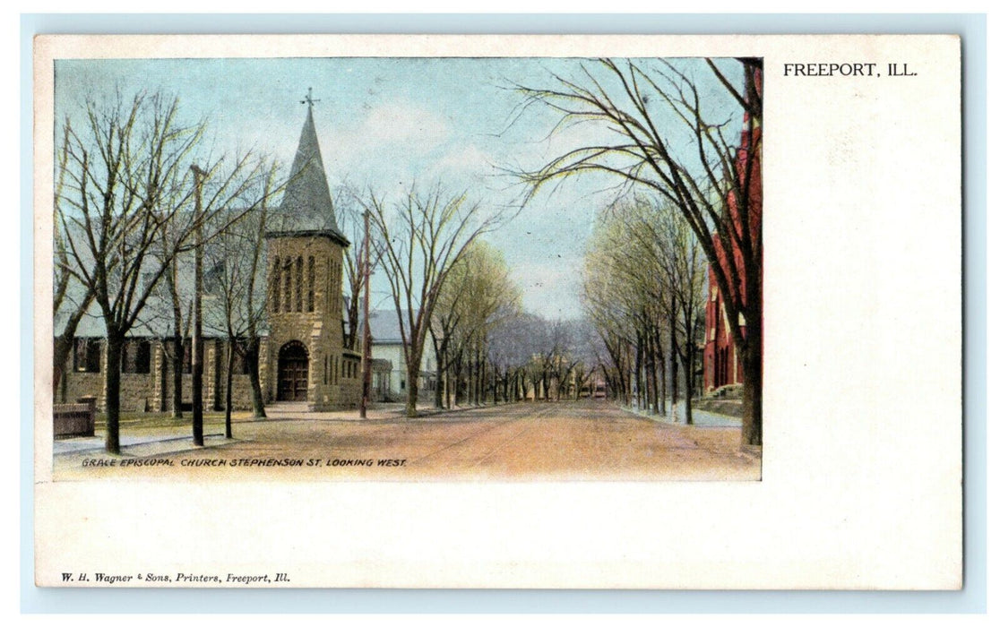 Grace Episcopal Church Stephenson St. Freeport Illinois c1905 Antique Postcard