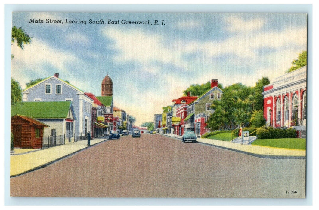 1935 Main Street Looking South, East Greenwich Rhode Island RI Postcard