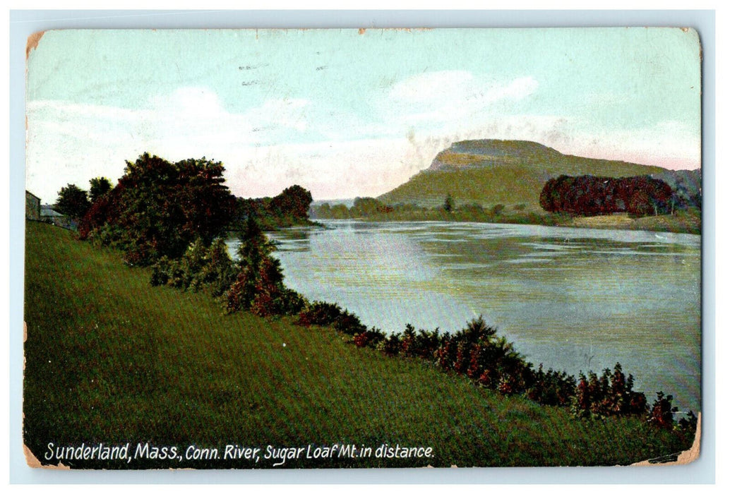 1919 Connecticut River, Sugar Loaf Mount, Sunderland Massachusetts MA Postcard
