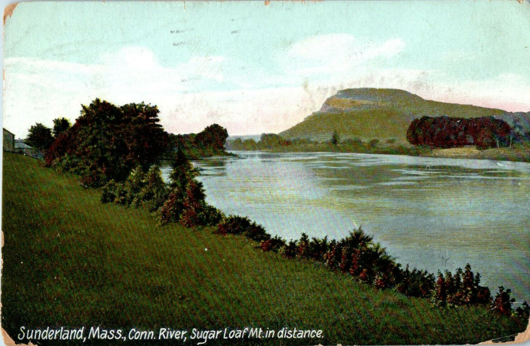 1919 Connecticut River, Sugar Loaf Mount, Sunderland Massachusetts MA Postcard
