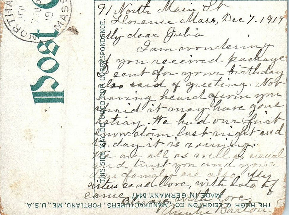 1919 Connecticut River, Sugar Loaf Mount, Sunderland Massachusetts MA Postcard