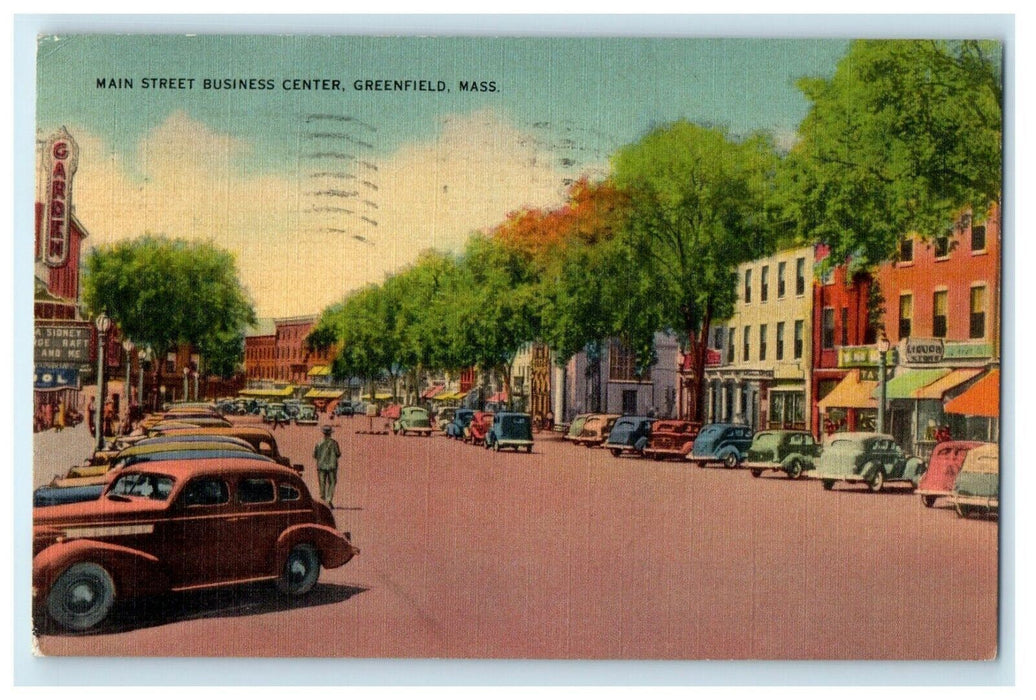 1940 Main Street Business Center Greenfield Massachusetts MA Vintage Postcard
