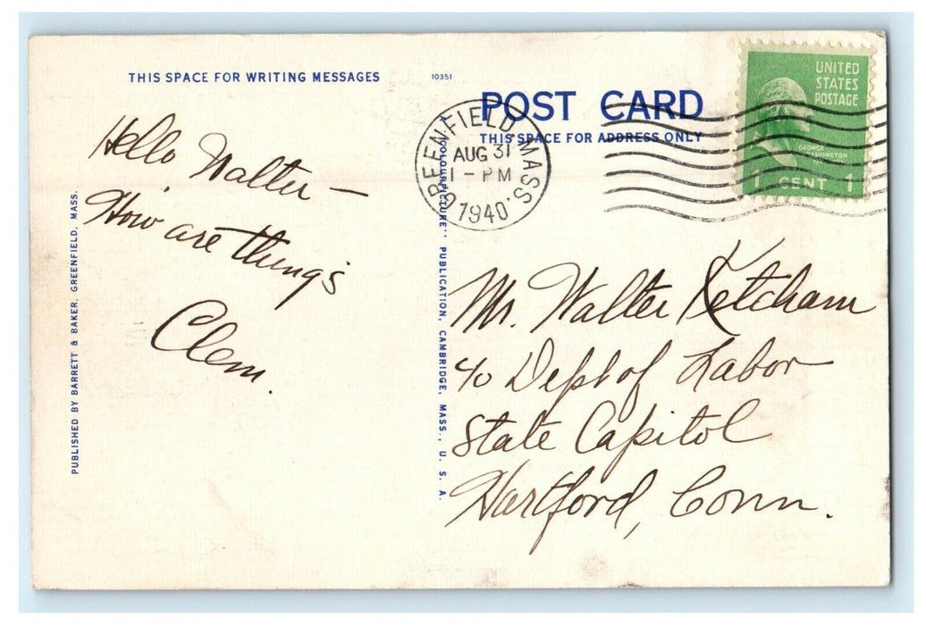 1940 Main Street Business Center Greenfield Massachusetts MA Vintage Postcard