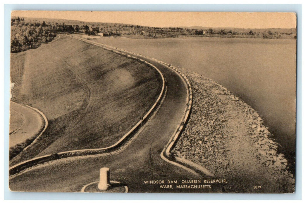 c1940s Windsor Dam, Quabbin Reservoir, Ware, Massachusetts MA Unposted Postcard