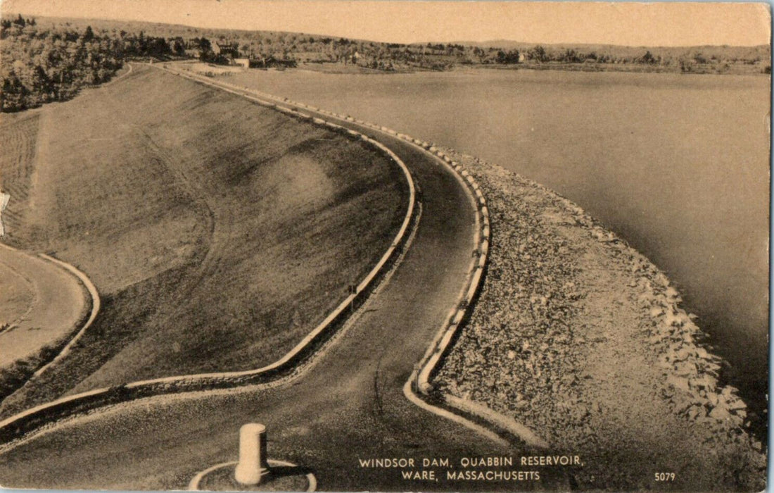 c1940s Windsor Dam, Quabbin Reservoir, Ware, Massachusetts MA Unposted Postcard