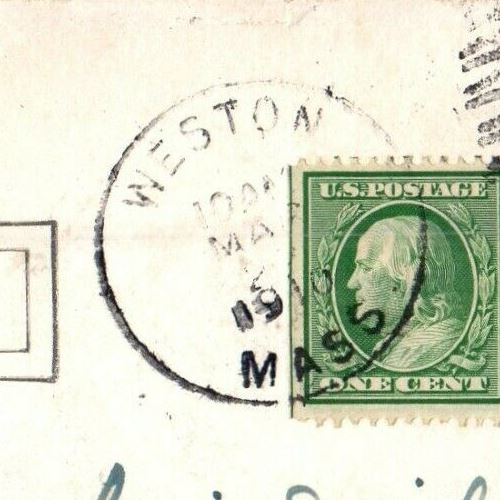 1910 Unitarian Church Tower Clock Weston Massachusetts MA Antique Postcard