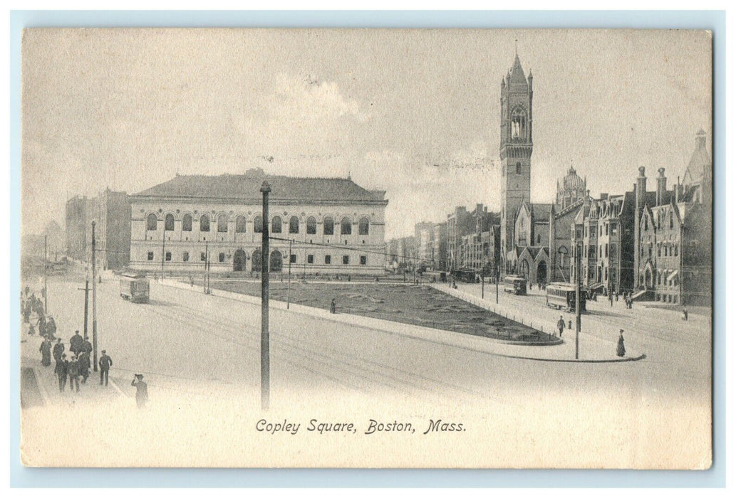 1907 Copley Square Trolley Train Boston Massachusetts MA Antique Postcard
