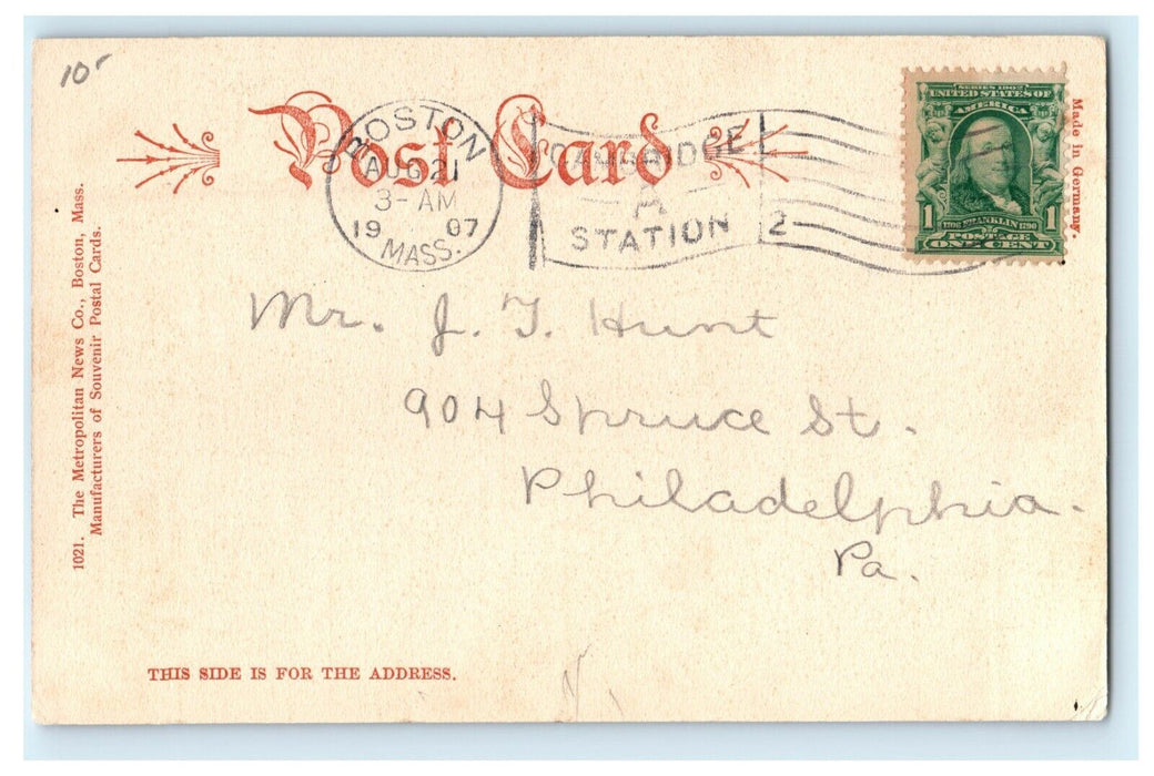 1907 Copley Square Trolley Train Boston Massachusetts MA Antique Postcard