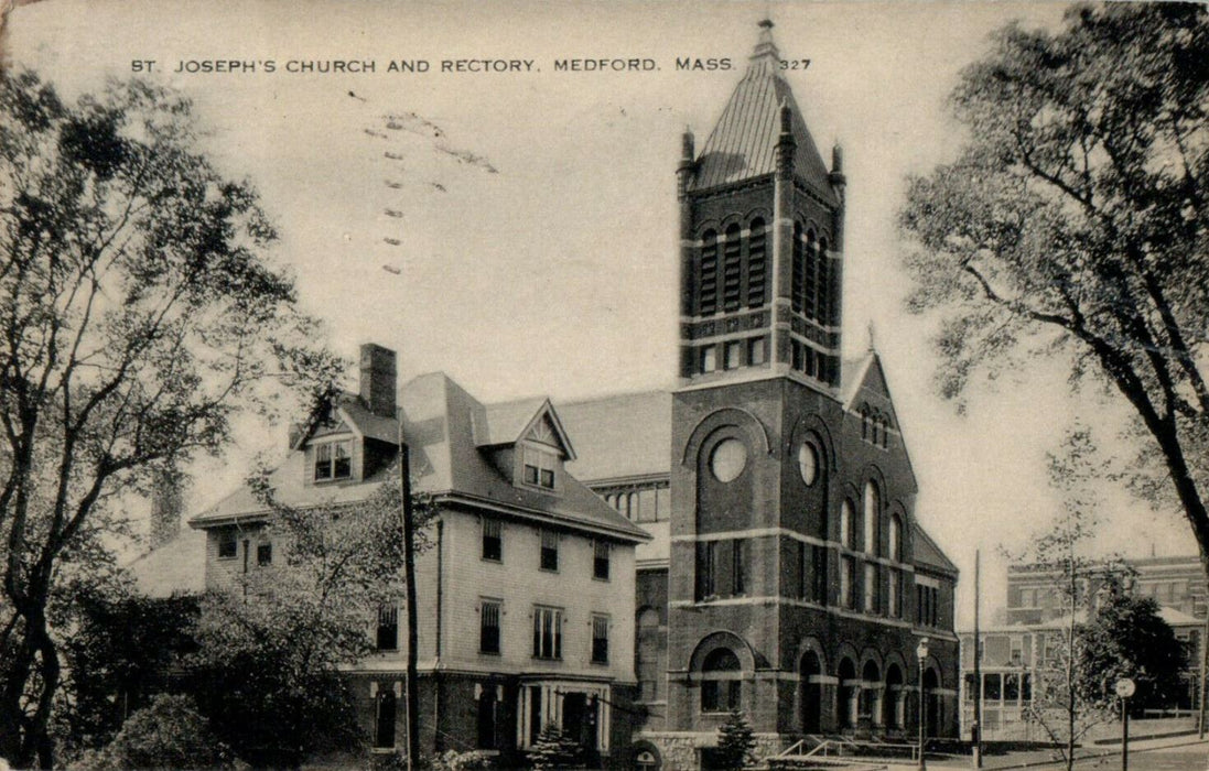 1937 St. Joseph's Church and Rectory, Medford, Massachusetts MA Postcard