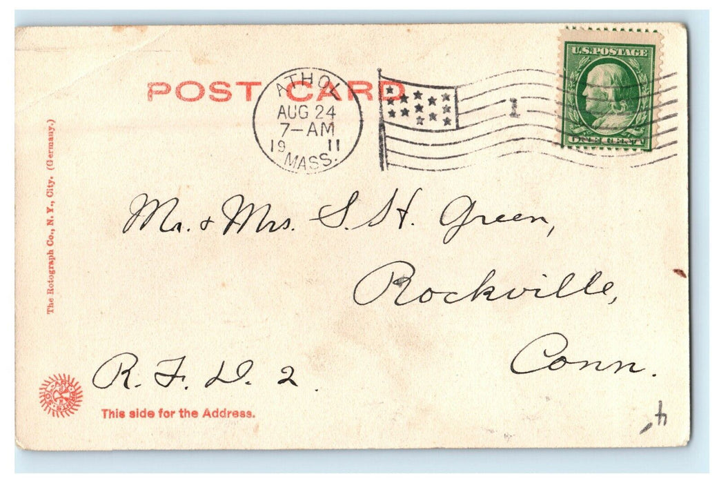 1911 First Baptist Church Athol Massachusetts MA Antique Rotograph Postcard
