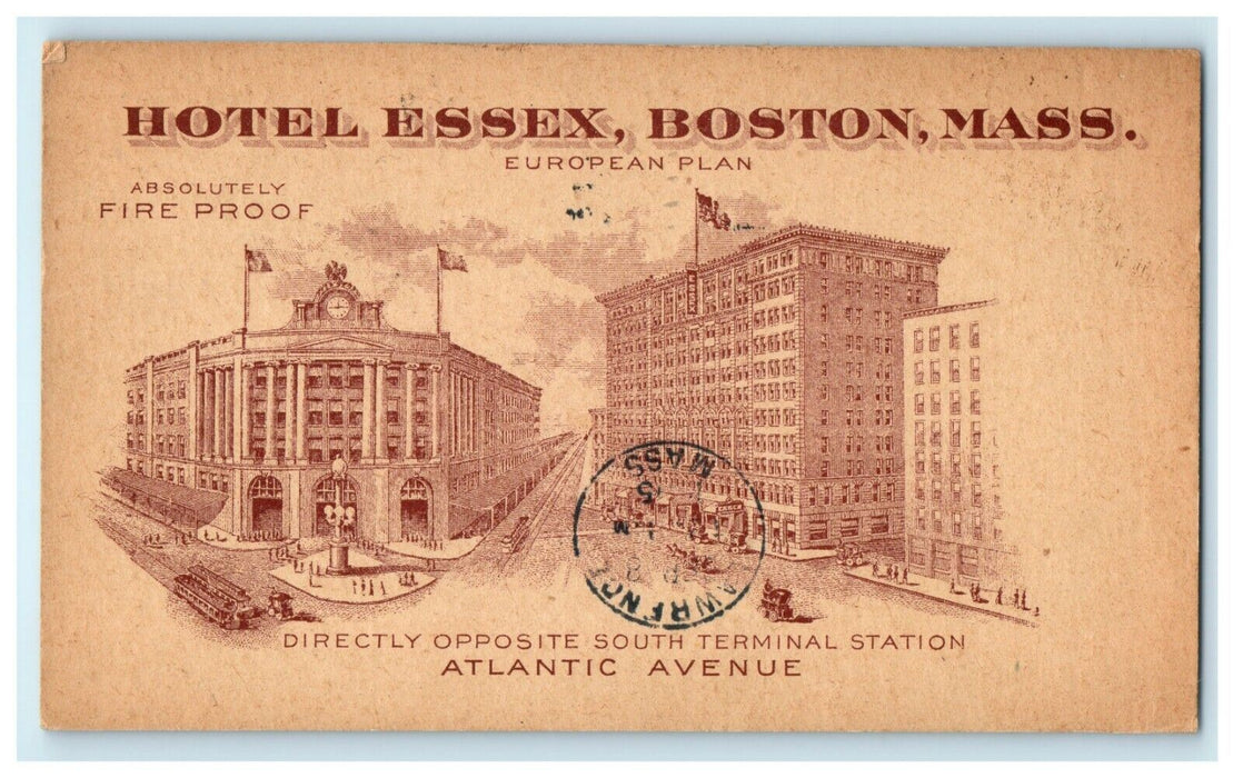1905 Hotel Essex South Terminal Railroad Train Boston Massachusetts MA Postcard