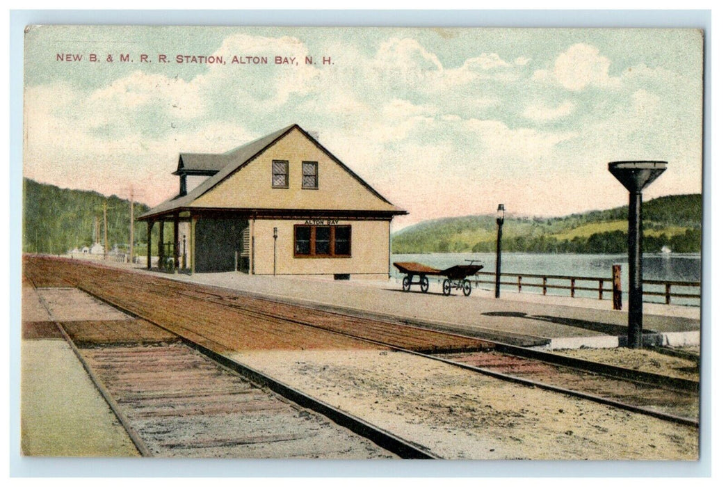 1910 New B & M Railroad Station Depot Alton Bay New Hampshire NH Postcard