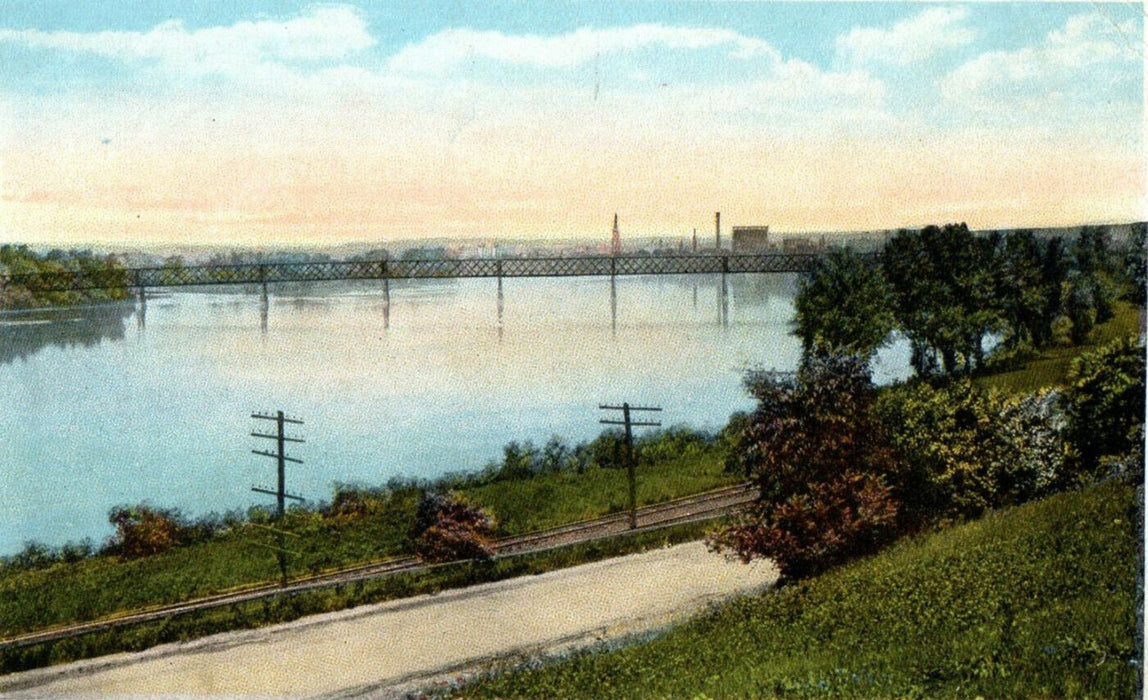 c1920 Connecticut River, South End Bridge, Springfield Massachusetts MA Postcard