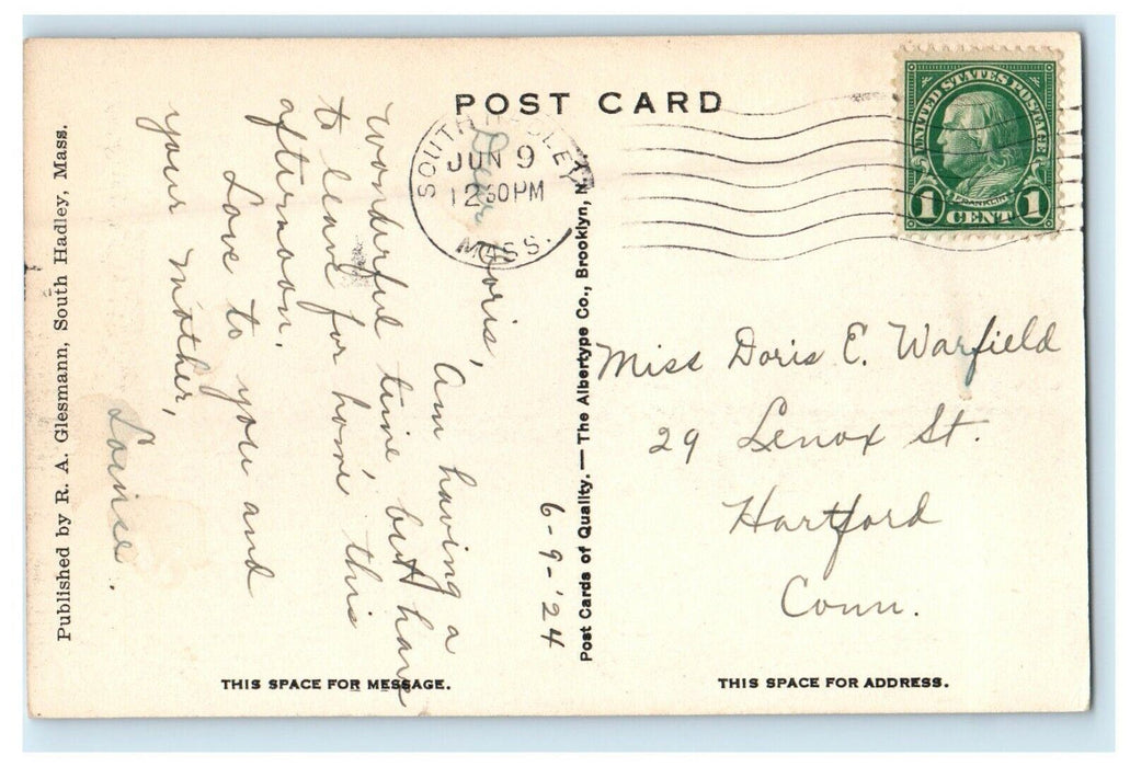 1924 Wilder Hall Mount Holyoke College South Hadley Massachusetts MA Postcard