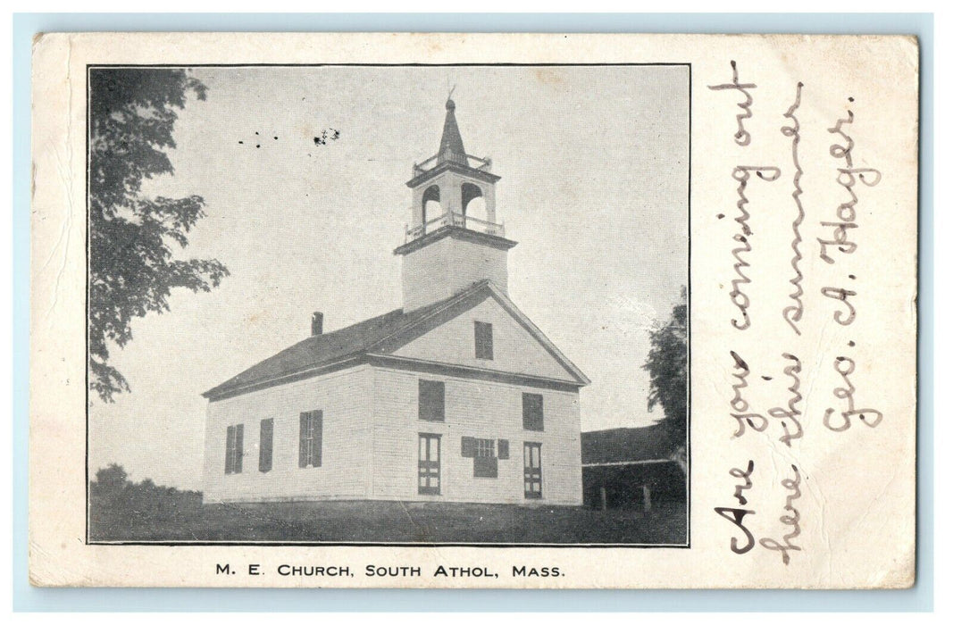 1908 M.E Church South Athol Massachusetts MA Antique Postcard