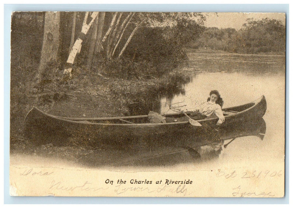 1906 On the Charles at Riverside, Springfield, Massachusetts MA Antique Postcard