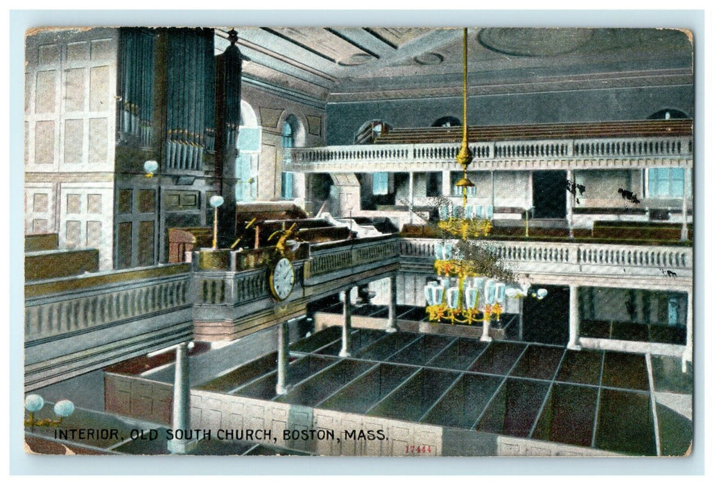 1909 Interior Old South Church Boston Massachusetts MA Antique Postcard