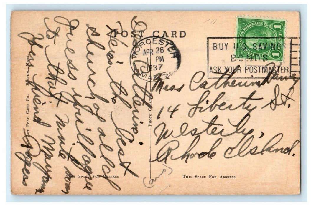 1937 Mt. Carmel Catholic Church Ware Massachusetts MA Posted Vintage Postcard