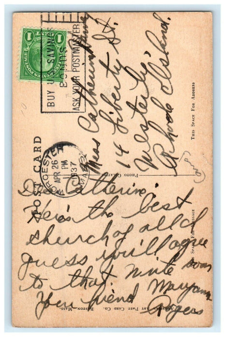 1937 Mt. Carmel Catholic Church Ware Massachusetts MA Posted Vintage Postcard