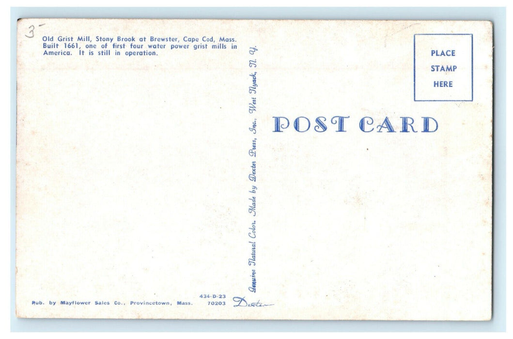 Old Grist Mill Stony Brook Cape Cod Brewster Massachusetts MA Unposted Postcard
