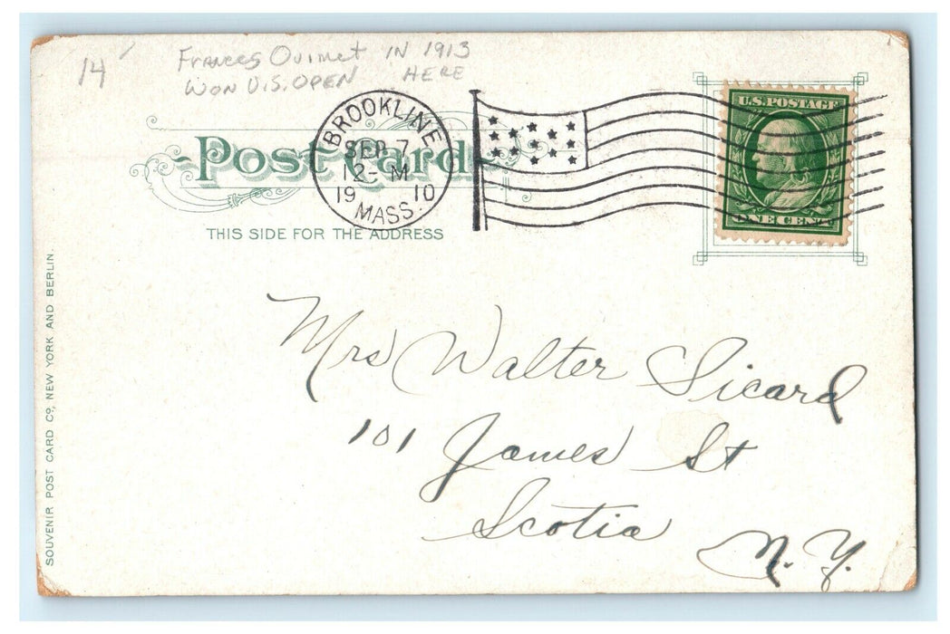 1910 Country Club Brookline Massachusetts MA Antique Postcard