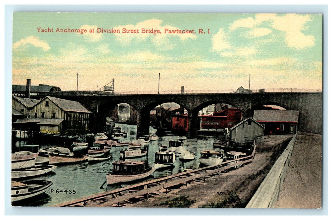 1909 Yacht Anchorage at Division Street Bridge, Rhode Island, RI Postcard