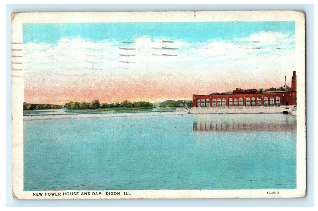 New Power House and Dam Dixon Illinois 1929 Vintage Antique Postcard