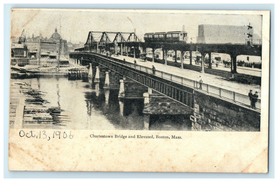 1906 Charlestown Bridge And Elevated Boston Massachusetts MA Antique Postcard