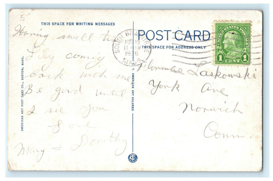 1936 Central Methodist Church Brockton Massachusetts MA Vintage Postcard