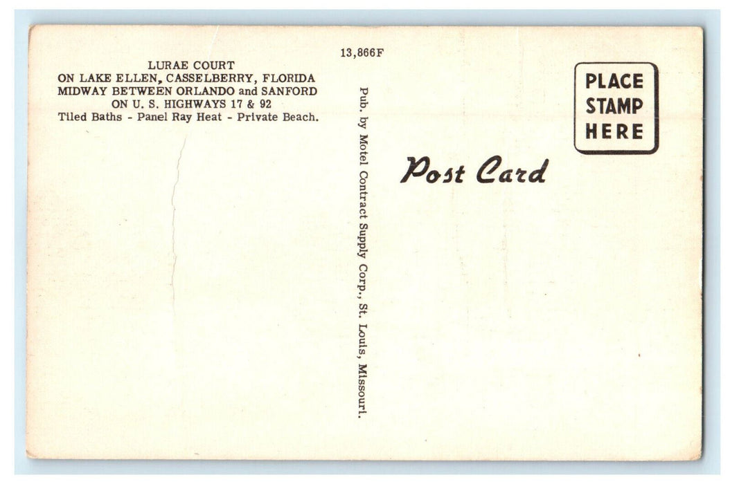 c1920s Lurae Court On Lake Ellen, Casselberry Florida FL Unposted Postcard