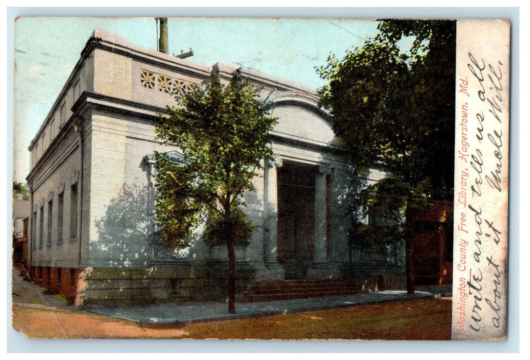 1907 Washington County Free Library, Hagerstown Maryland MD Postcard