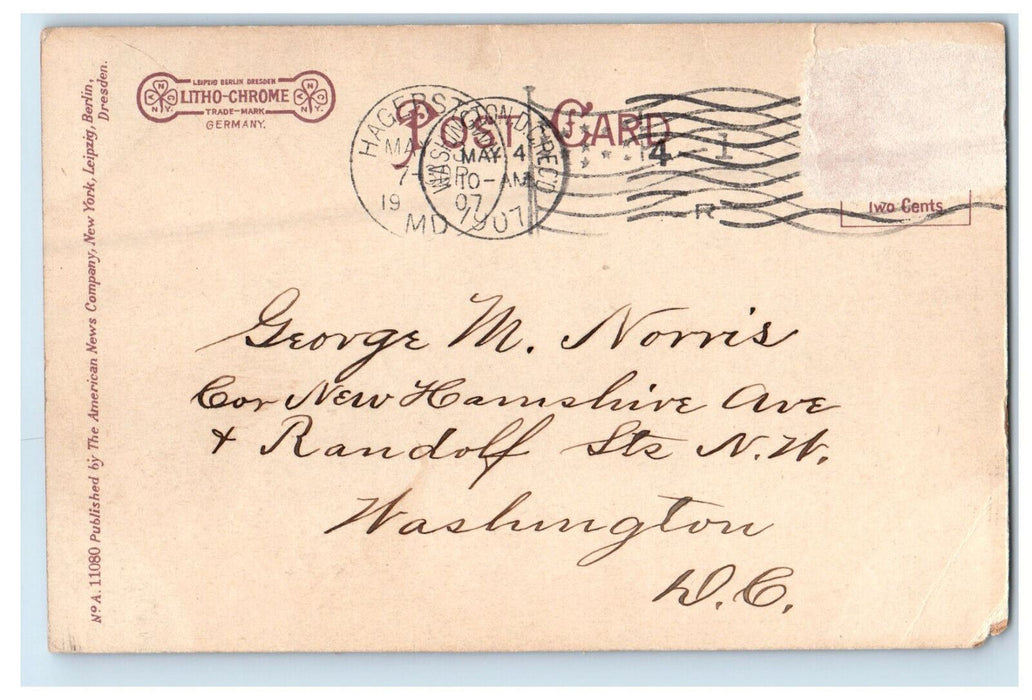 1907 Washington County Free Library, Hagerstown Maryland MD Postcard