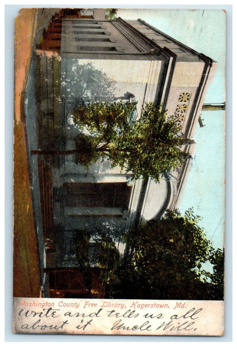 1907 Washington County Free Library, Hagerstown Maryland MD Postcard