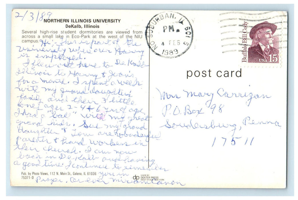 1989 Northern Illinois University DeKalb Illinois IL Posted Postcard